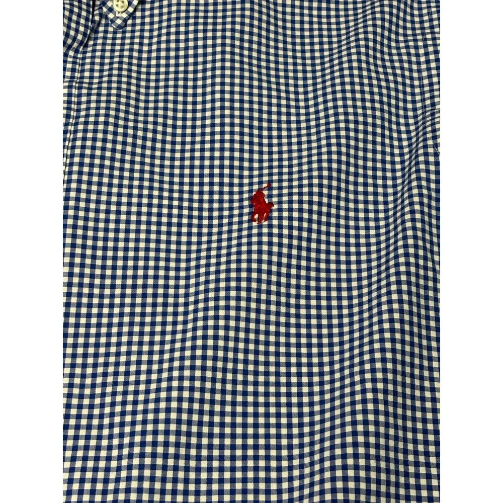 Polo Ralph Lauren Gingham Button‎ Down Shirt Red Pony Logo Blue White XL